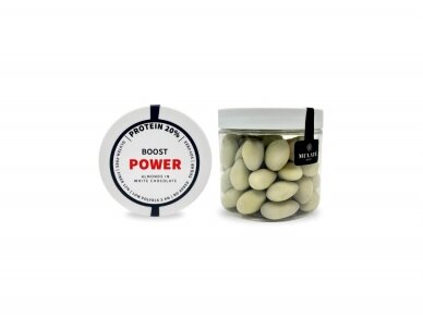 MULATE POWER BOOST Roasted almonds in white chocolate, enriched with protein, 120 G